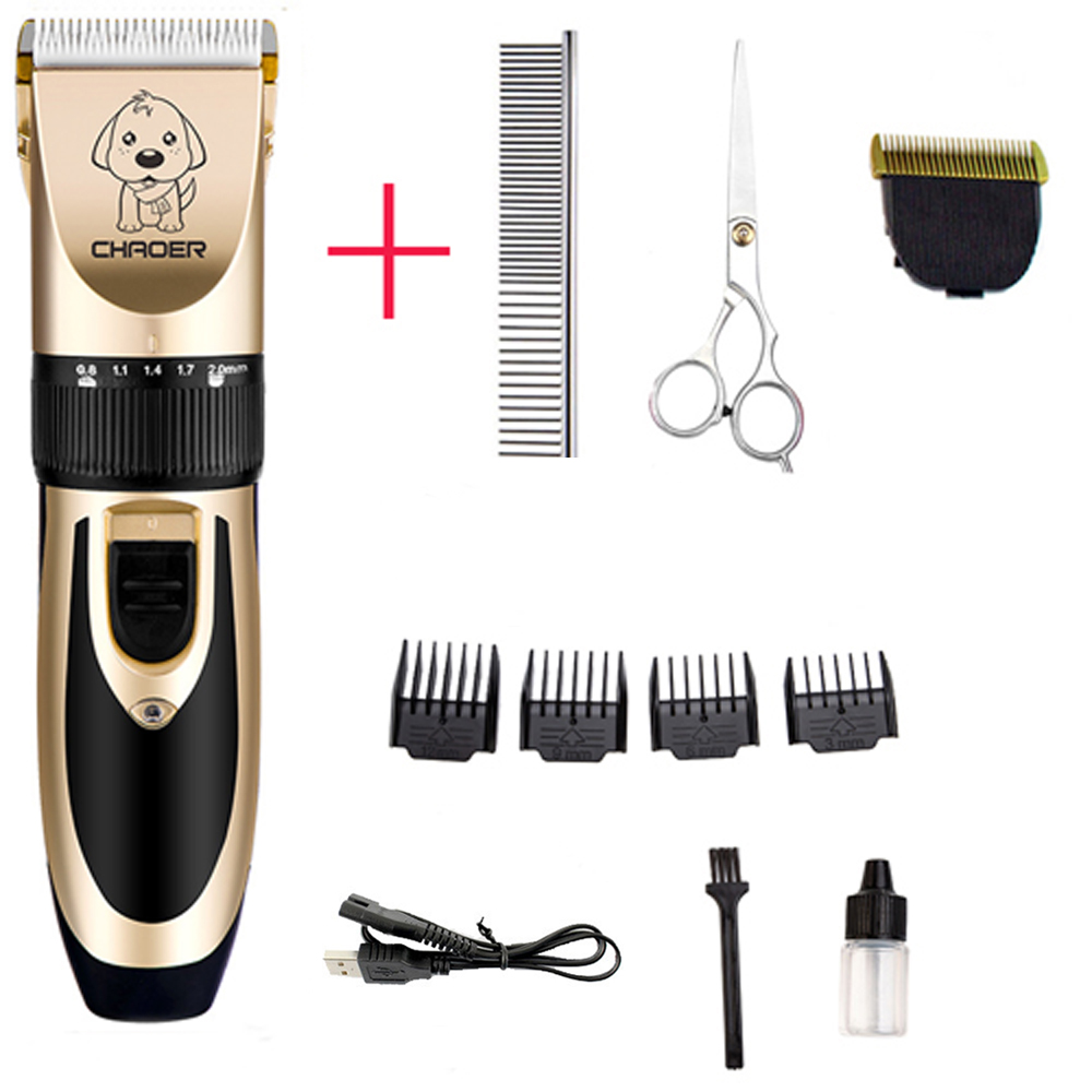 USB Charger Dog Hair Trimmer Pet Trimmer Haircut Machine Rechargeable Low-Noise Clipper Kit Pet Hair Remover Grooming Cutter: full kit