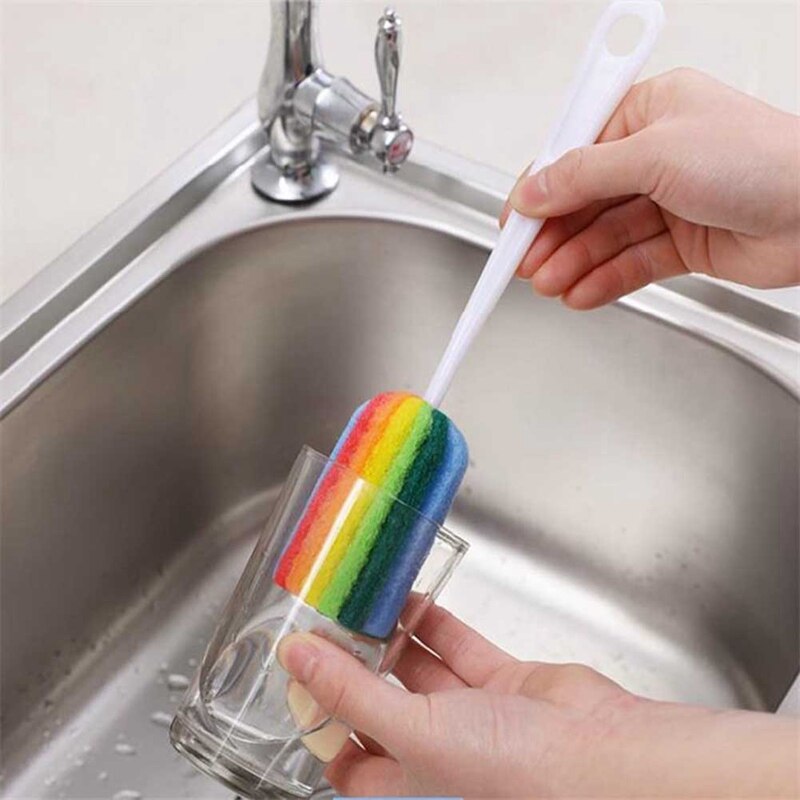 Botella de agua desmontable taza de lavado de vidrio esponja depurador de cepillo de limpieza con mango utensilios de limpieza cepillo de vidrio