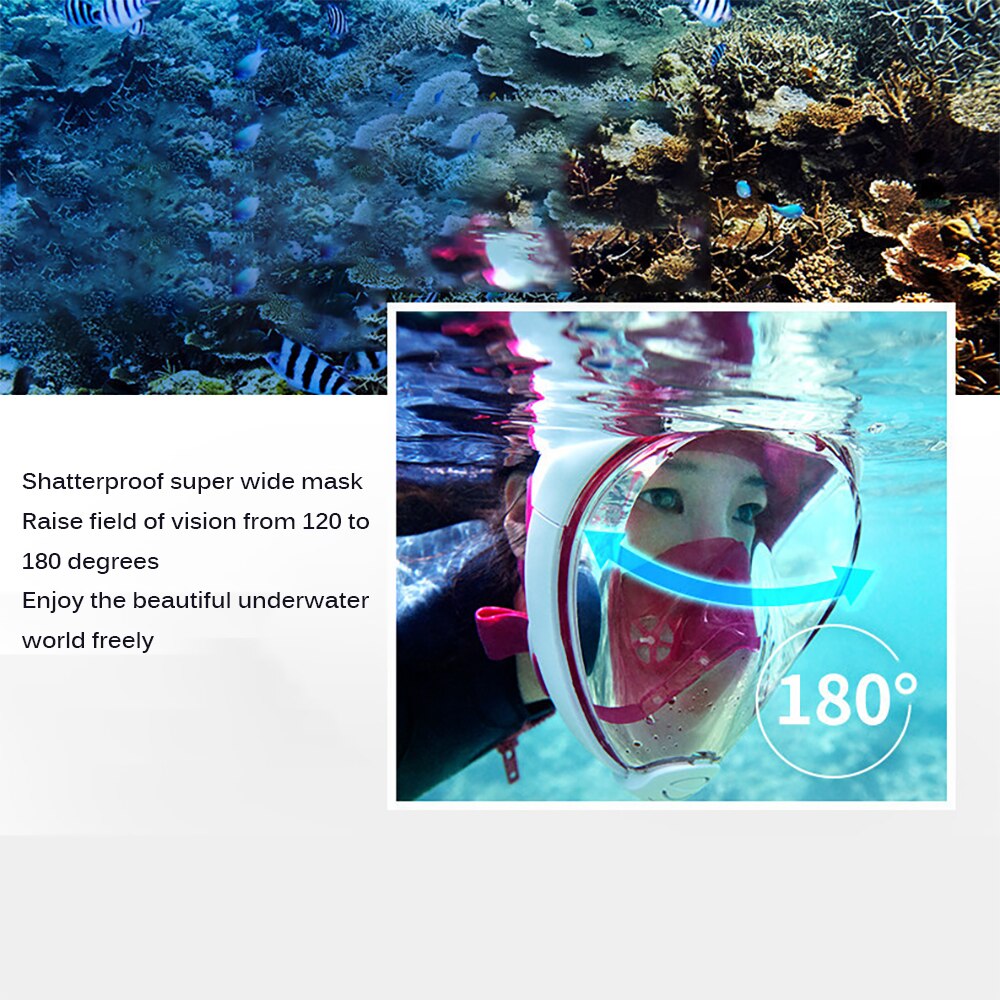 Full Face Snorkel Mask - Camera Mount - Anti-Fog - Safety Diving Swim Mask