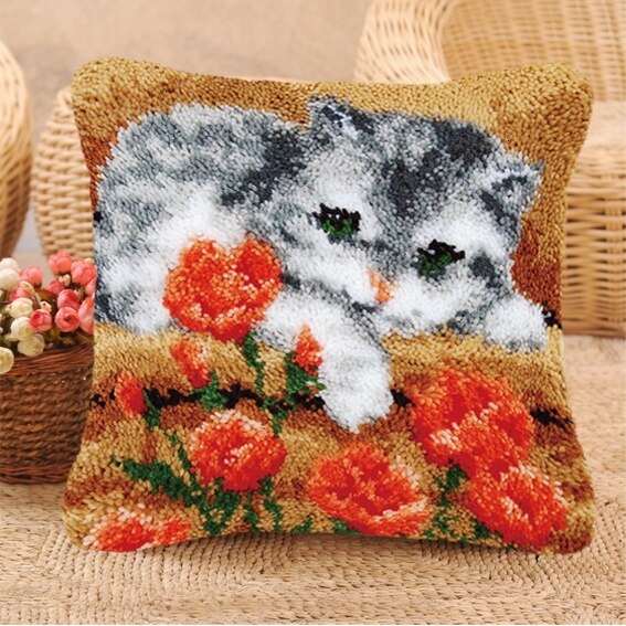 Foamiran Cat Latch Hook Kits Rug Canvas Cushion Pillowcase Latch Hook Embroidery Carpet Crocheting Unfinished ковровая вышивка: Multi