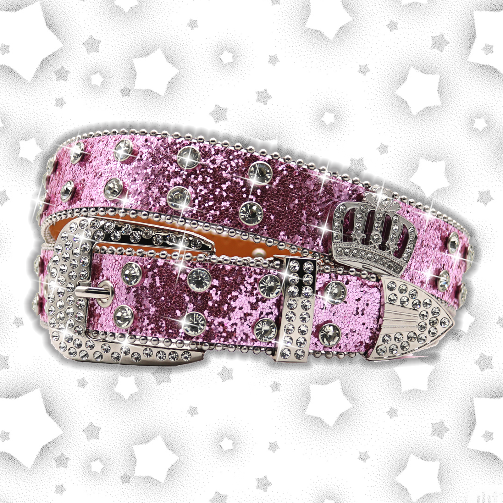 Heren Jeans Kroon Strass Y2K Stijl Riem Riem Damesriem Western Denim Glanzend Klinknagel Leer HipHop Punk Rock: Roze / 115 CM