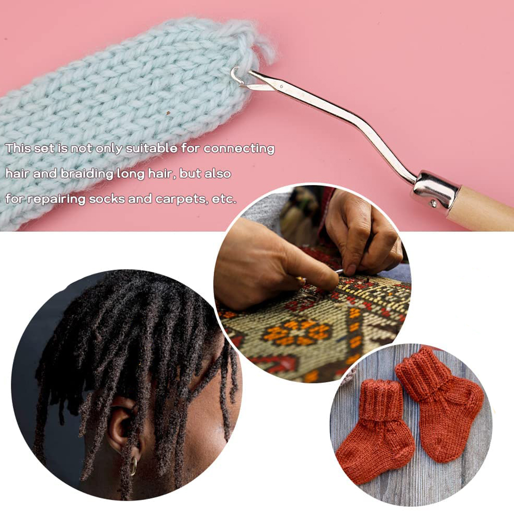 Herramienta de gancho de pestillo, ganchos de agujas de ganchillo, Kit de agujas de gancho de pestillo de plástico, gancho de pestillo doblado para fabricación de alfombras y cabello trenzado de ganchillo, 7/5 Uds.