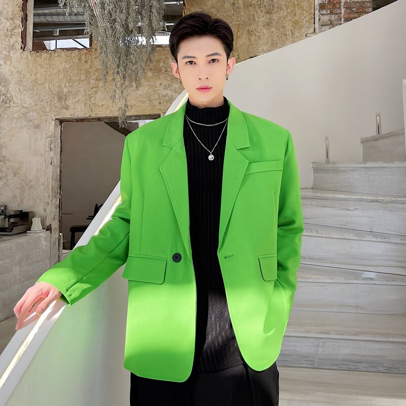 Blazer vert pour homme, veste de costume décontractée, ample, de bureau, à la , de la société coréenne, printemps 2022