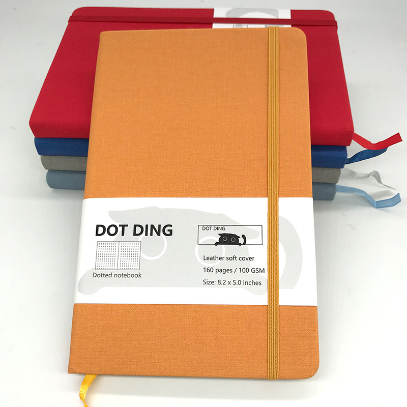 A5 Dot Notebook Spots Matrix Linen Cover with Bookmarks Blank Diary Book Dotted Line Bullet Page Thick Note Book: Orange