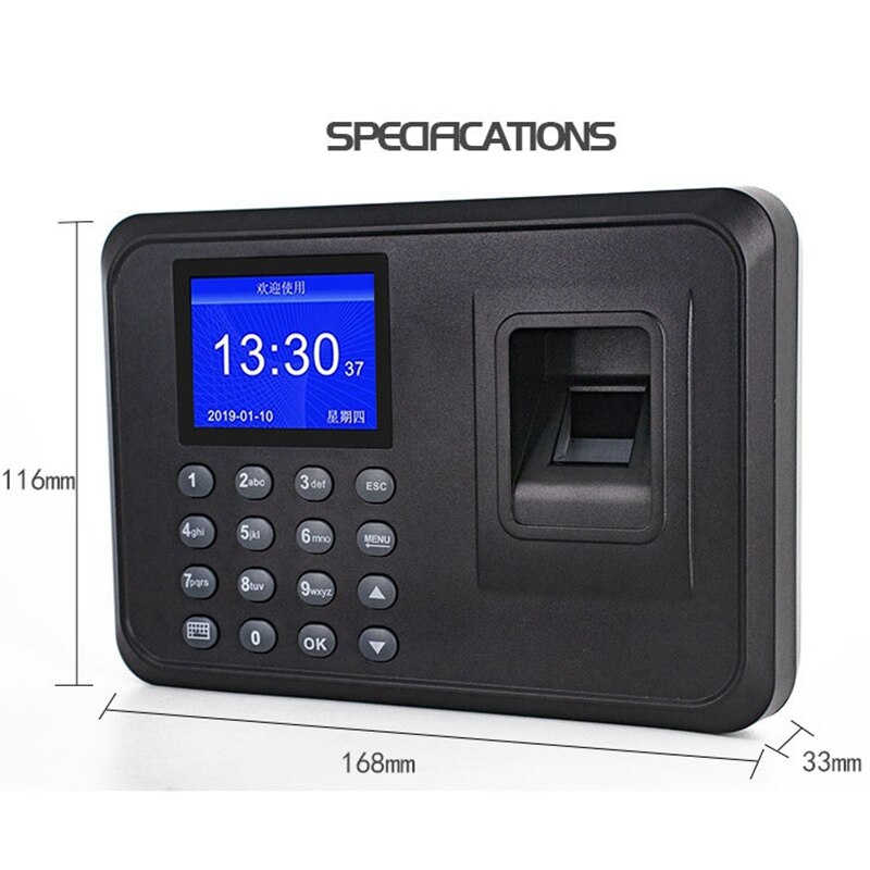 Machine de présence d'empreintes digitales affichage LCD système de présence d'empreintes digitales USB horloge enregistreur de vérification des employés (prise américaine)