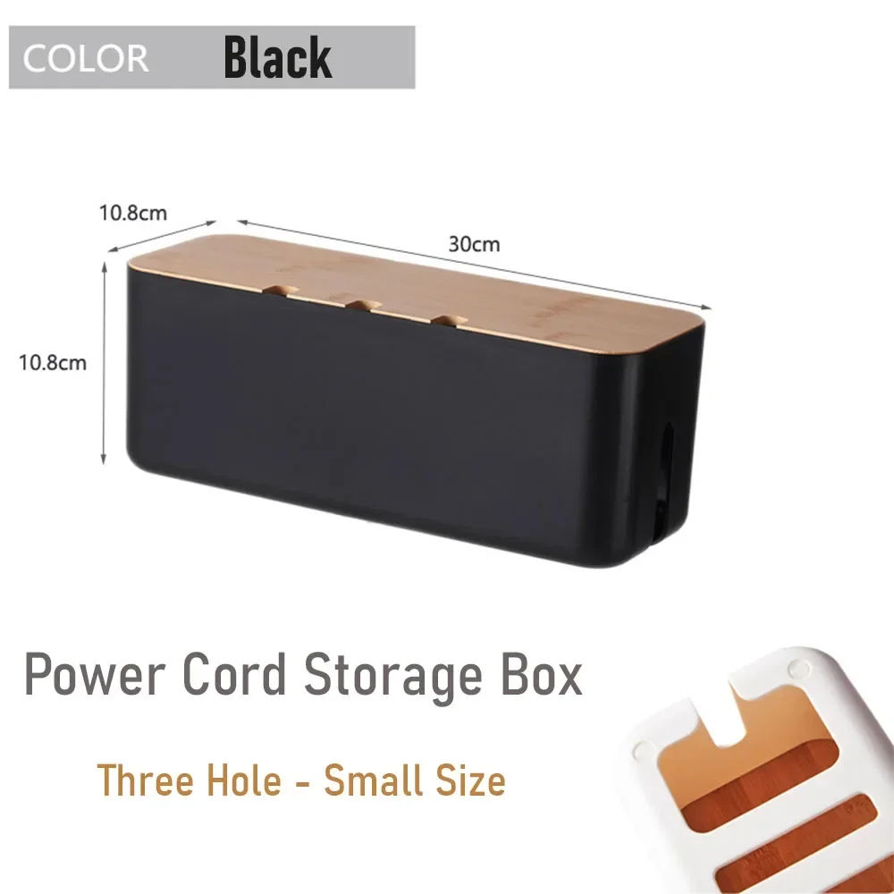 Caja de gestión de cables, caja de almacenamiento de tablero de conexiones de cables con cubierta de bambú, ocultar cables y regletas eléctricas, caja organizadora de cables para computadora de escritorio: Light Black