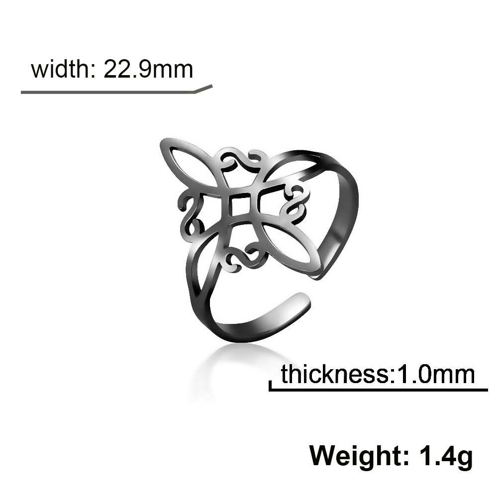 Skyrim-Anillo de nudo de bruja de acero inoxidable para mujer, anillos abiertos ajustables para dedo, amuleto de brujería, joyería de protección, al por mayor: Negro