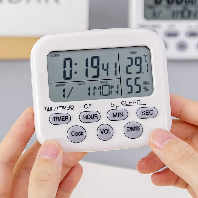 Multifunction White Timer/Thermometer/Hygrometer/Alarm Clock/Calendar Digital Electronic For Kitchen And Study