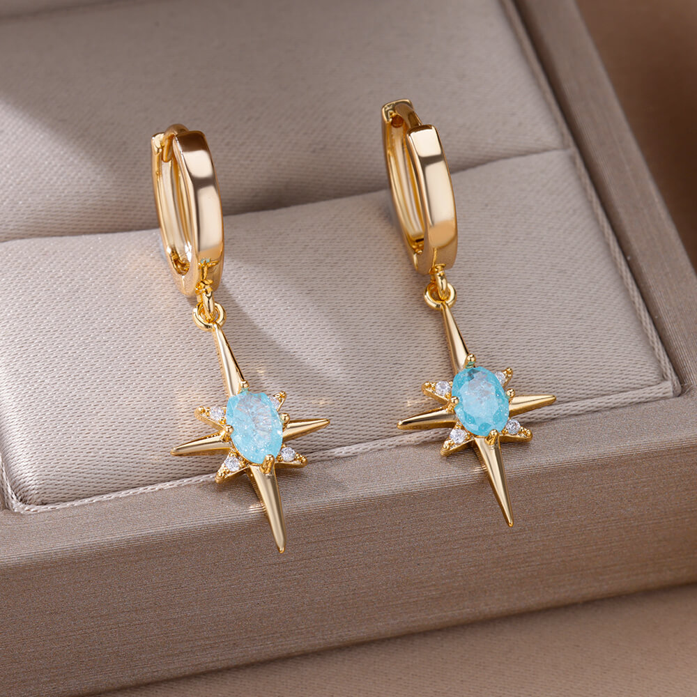Pendientes de estrella de ocho puntas para mujer, pendientes de acero inoxidable de verano, tendencia nueva en joyería para pareja femenina, aretes de mujer 2024