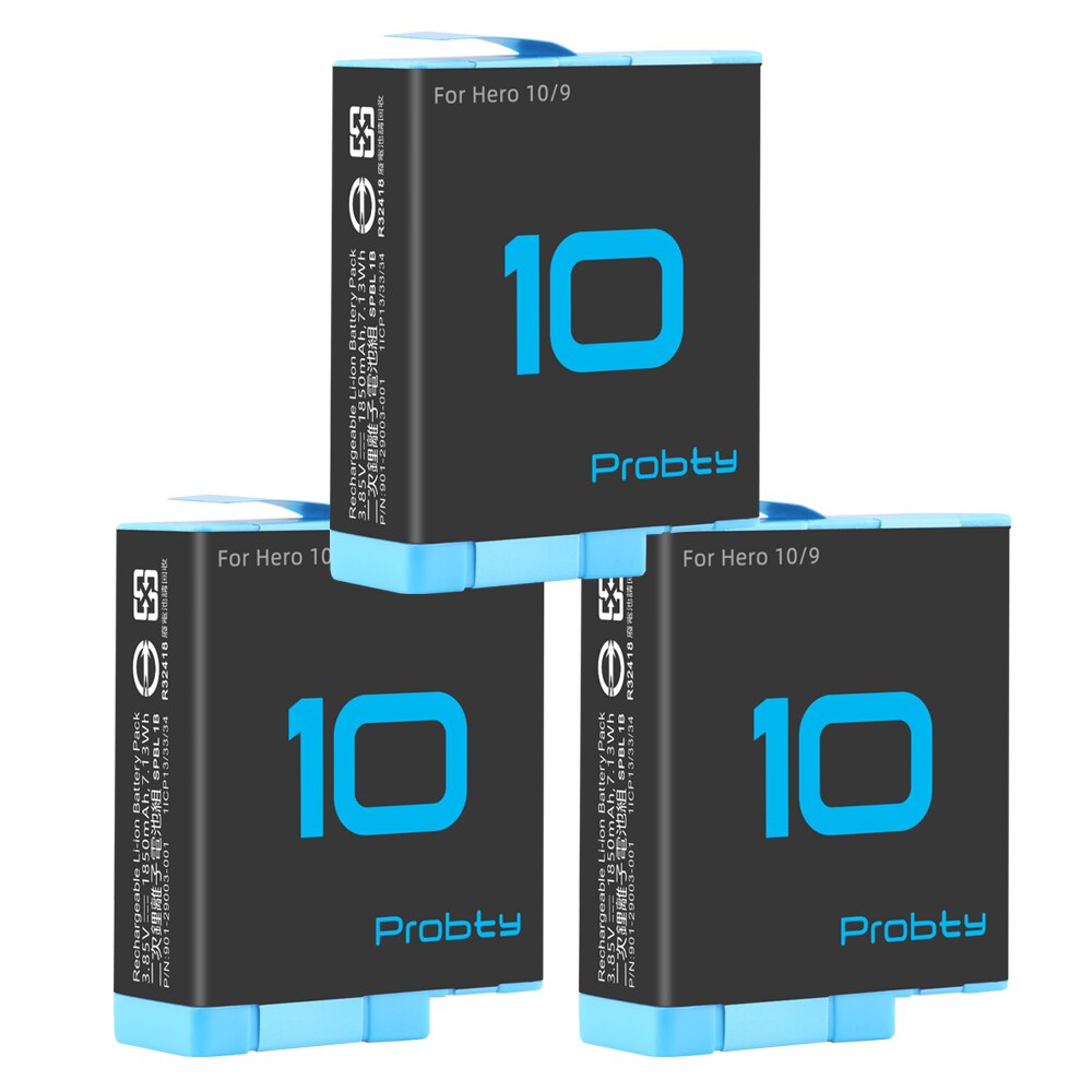 Voor Gopro 10 9 Batterij 3 Manier Smart Opladen Case 1850Mah Batterij Opbergdoos Voor Go Pro Hero 9 10 Accessoires: 3 Pcs Battery