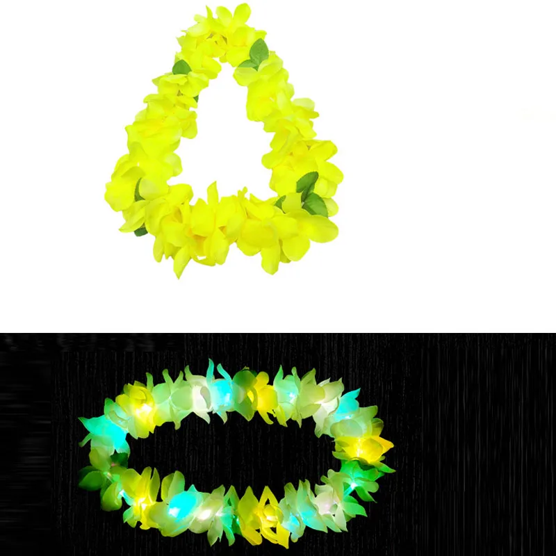 10pcs LED Light Up Flashing Hawaiian Leis Hula Dance Garland Artificial Flowers Neck Loop Necklace Glow Party Supplies Christmas: Dark Khaki