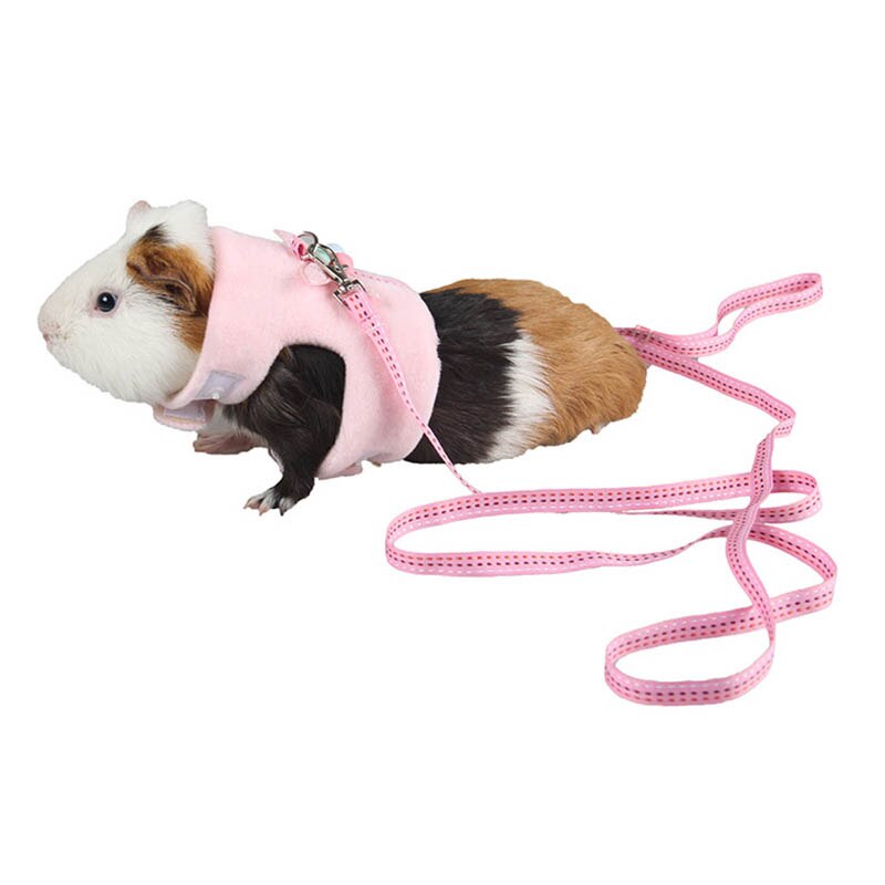 Sqinans mjuk flanell hamster marsvin sele med koppel set små husdjur tillbehör kanin väst kläder promenad koppel: Rosa / L