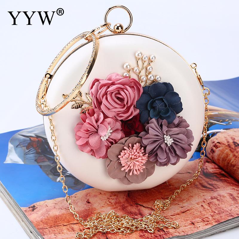 Roze Ronde Bloem Clutch Bag Womens Circulaire Ring Handtas Plastic Parel Strass Bruiloft Purse Pochette Femme