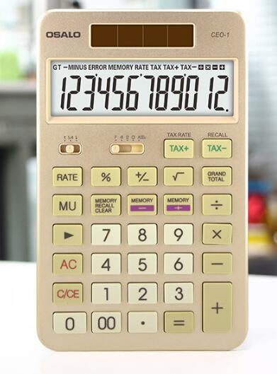 CEO-1 Flat panel calculator business office desktop solar calculator 12-bit display tax calculators: Local tyrants gold