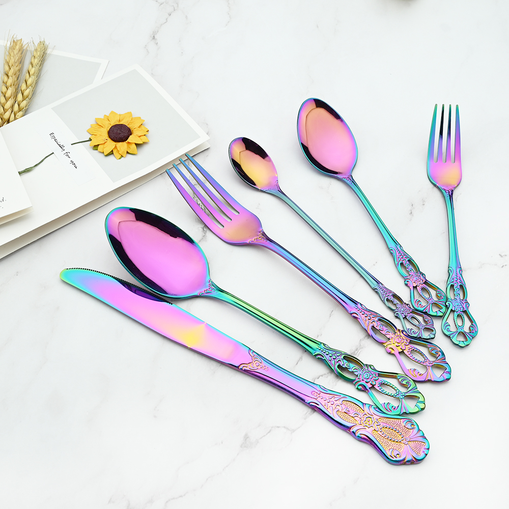 Drmfiy 6/30Pcs Silver Dinnerware Set Knife Dessert Fork Spoon Flatware Stainless Steel Cutlery Kitchen Silverware Tableware Set
