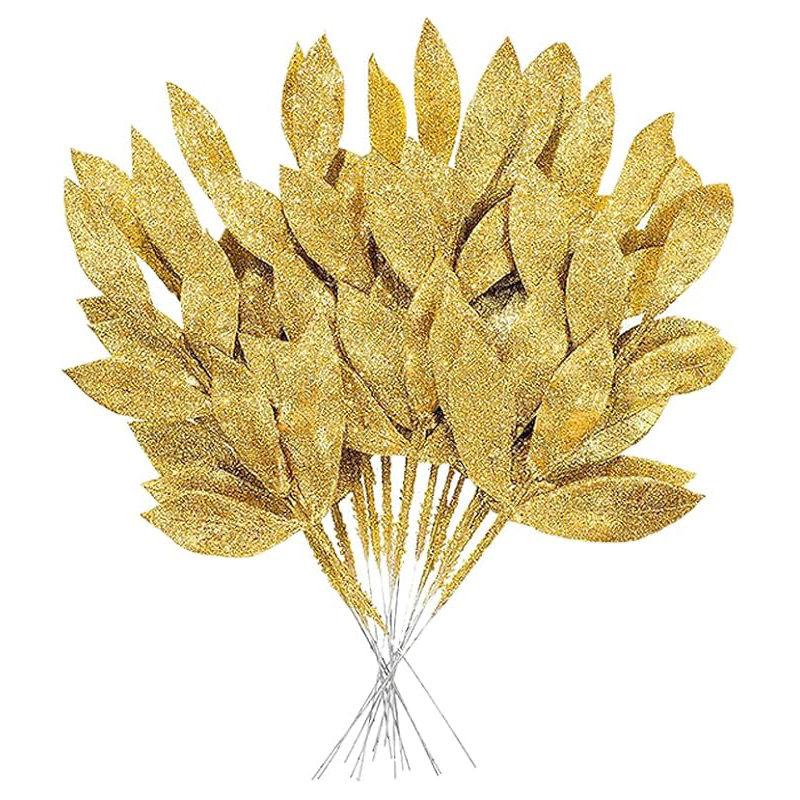 Weiße Weihnachts-Glitzerblätter, 34 cm, künstliche Weihnachtsbaumzweige für Weihnachtsbaum, Heimdekoration, DIY-Kranz, Basteln,: tief Rosa