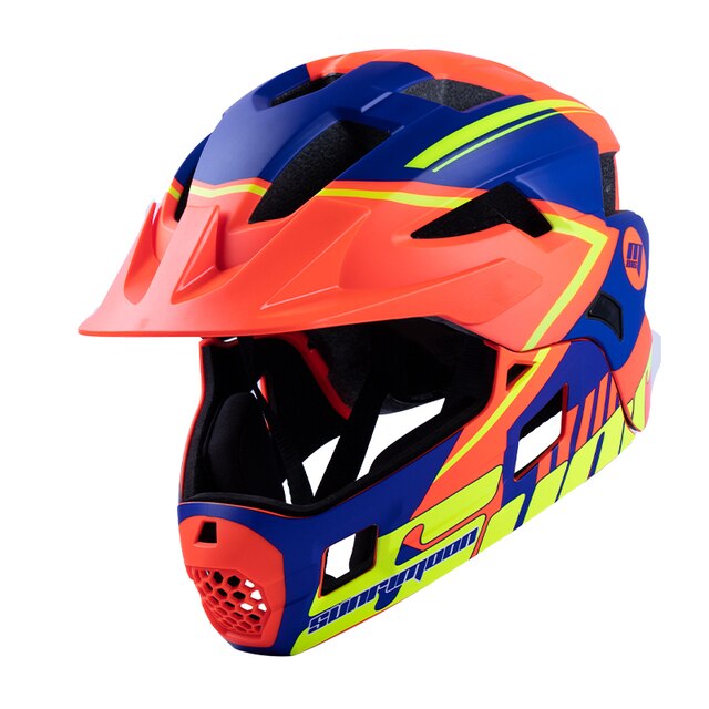Sunrimoon Full Face bicycle Helmet Kids Detachable Helmet Cycling Outdoor Sports Safety Helmet for Children Skateboarding Roller: Orange blue yellow