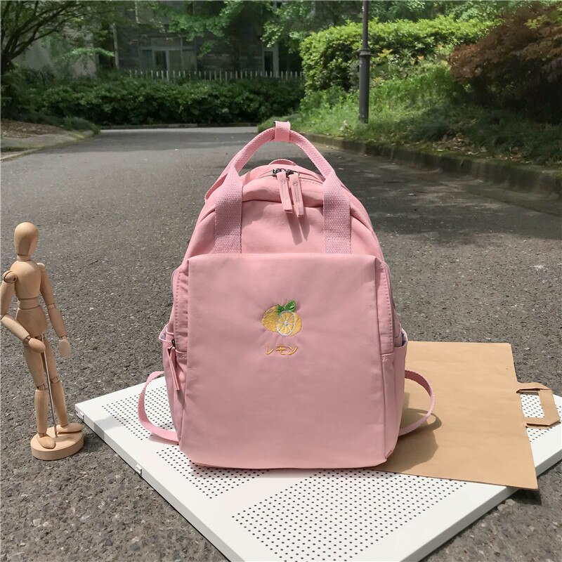 Sacs à dos imperméables en tissu Nylon pour femmes, jolis sacs brodés pour livres d'école, sac de voyage pour adolescentes: Rose