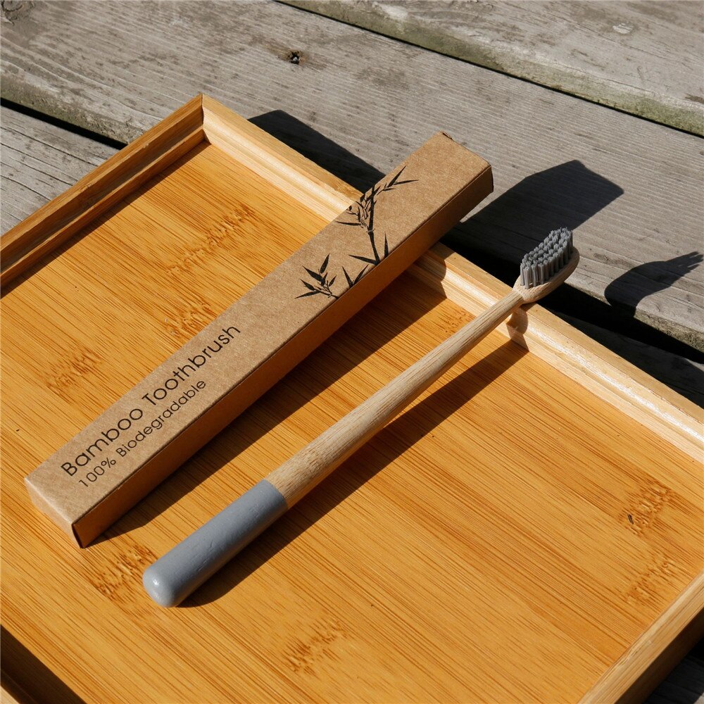 Environmentally Bamboo ToothBrush Eco Friendly Rainbow Wood Toothbrush Head Cover Fibre Wooden Handle Tooth Brush Whitening: Grey