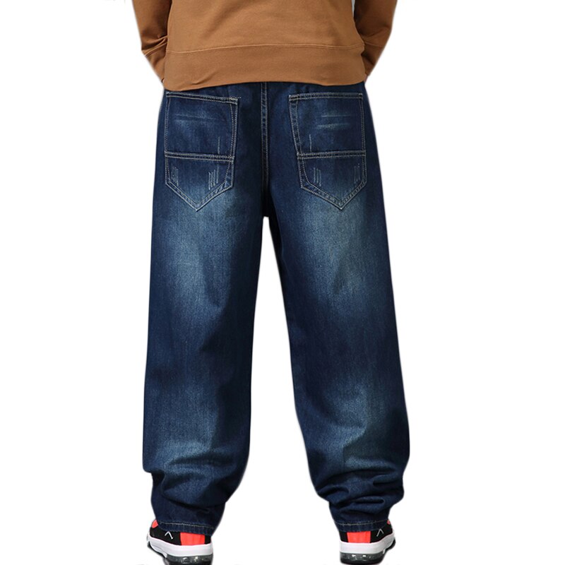 Hip Hop Men Blue Wide Leg Baggy Jeans Streetwear Bleached Mens Hiphop Loose Denim Pants Plus Size Man Skateboarder Jeans