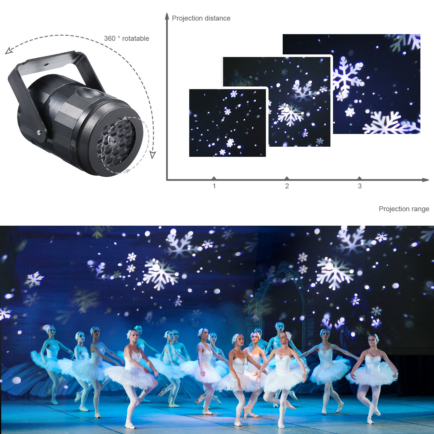 Ledet snefnugprojektor lys roterende projektor snefald scenelys til julestemning fest specielle lys