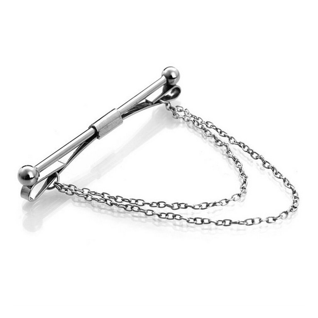 Männer Hemd Kragen Krawatte Clip Plain Metall Edelstahl Pin Clip Kette Krawatte Brosche Krawatte Silber