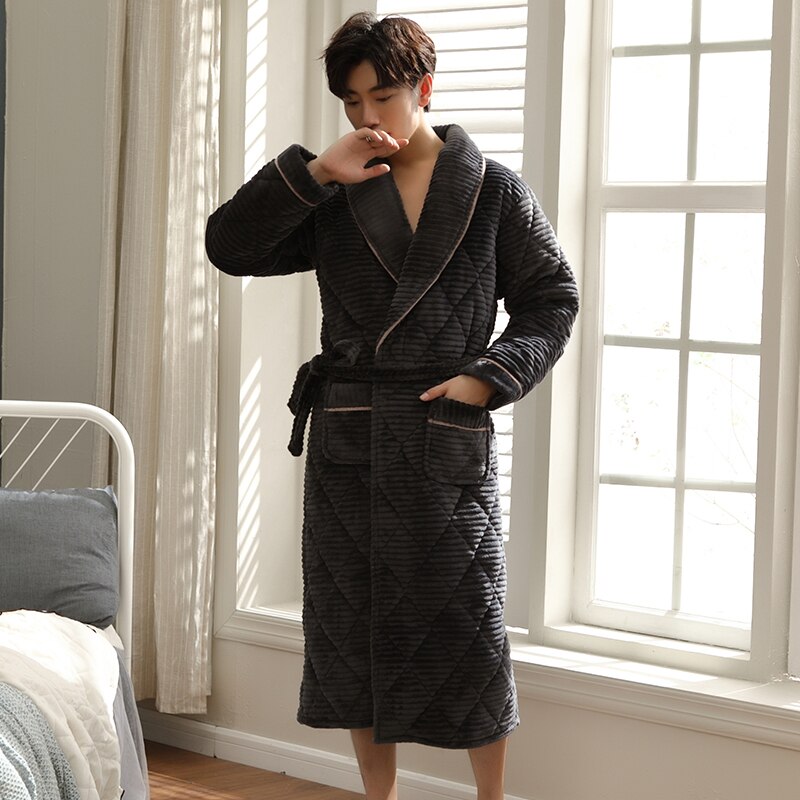 Homens Roupão de banho Casa de Banho Flanela Malha Acolchoado Robe Spa Longo Macio E Confortável Causal Sólida Masculino Robe L-XXXL