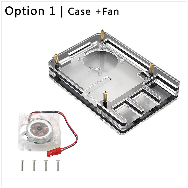 6 Layer Acryl Case Voor Raspberry Pi 4 Transparante Shell Behuizing Ondersteuning Blue Led Koelventilator Koeler Voor Raspberry Pi 4 Model B: Option 1