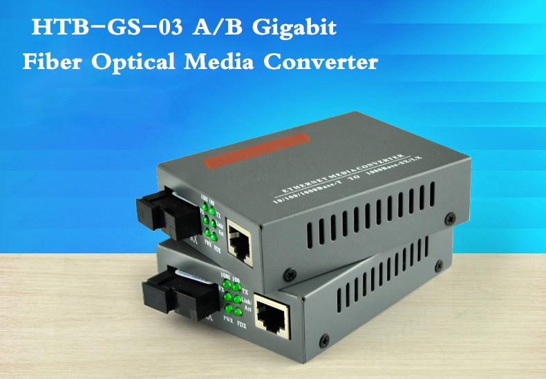 1 Paar HTB-GS-03 A/B Gigabit Fiber Optische Media Converter 1000Mbps Single Mode Enkele Vezel Sc Poort 20km Externe Voeding