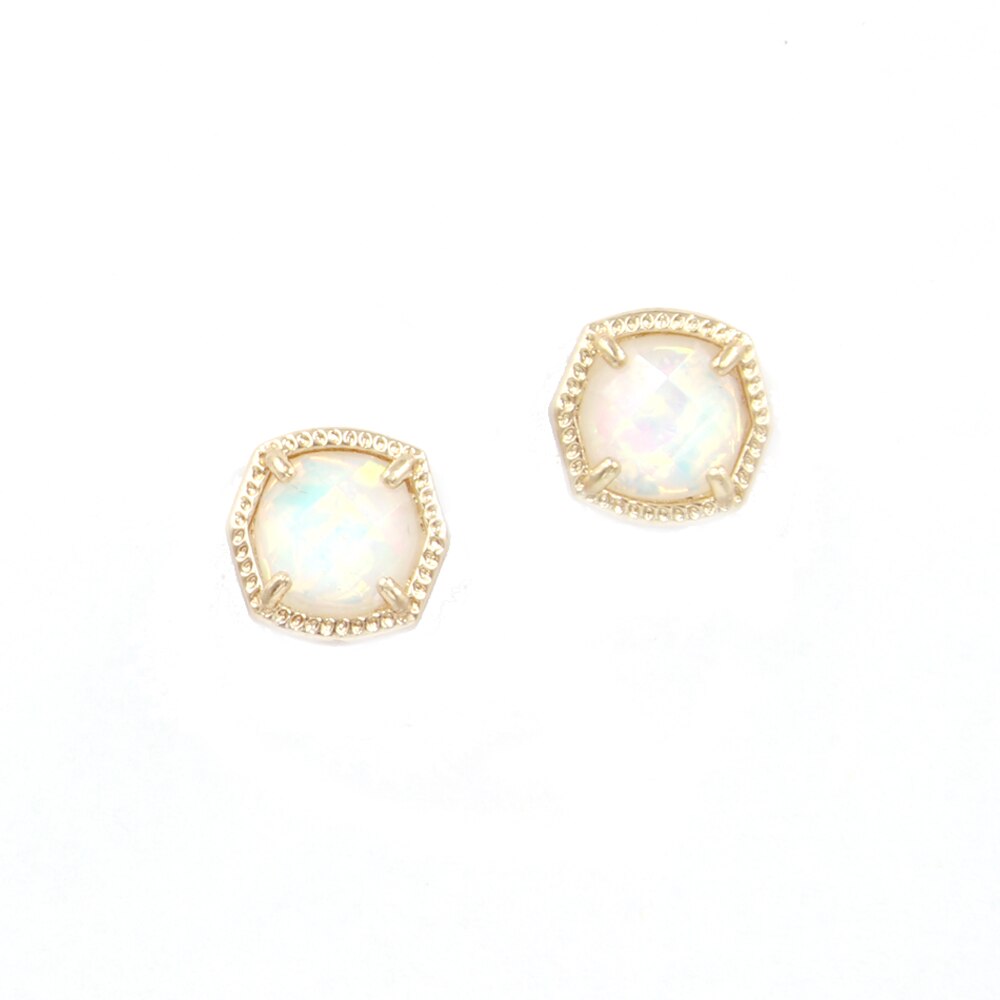 Simple 5 Colors Geometric Candy AB Crystal Hexagon Pendant Necklace For Women: Gold White E