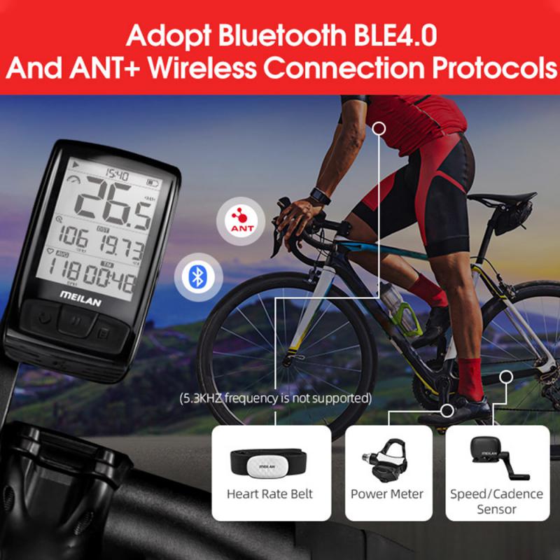Meilan M4 Draadloze Fiets Snelheidsmeter Hartslagmeter Cadans Snelheidssensor 2.5 Inch Ant + App Waterdicht Fiets Computer