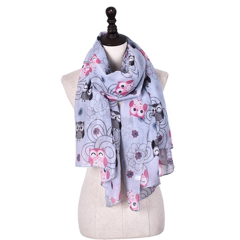 coton Voile mince écharpe femmes dessin animé hibou imprimer châle musulman Hijabs foulard enveloppe islamique femme étole 80x190cm