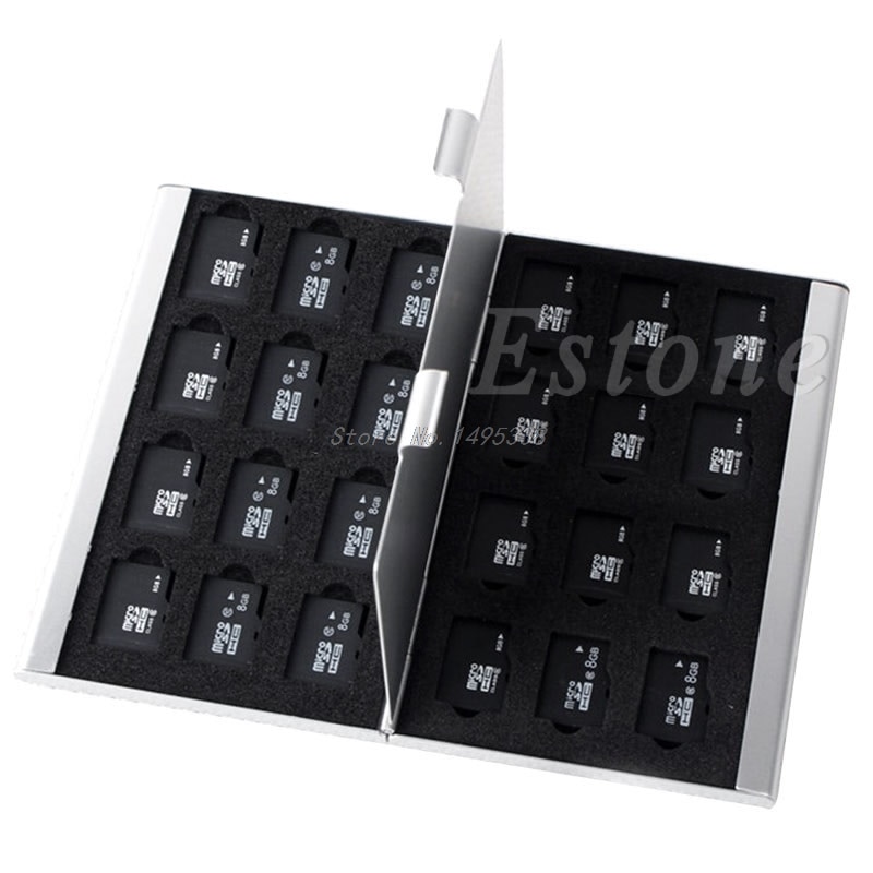 Zilver Aluminium Memory Card Storage Case Box Houder Voor 24 Tf Micro Sd Kaarten Rental &amp;