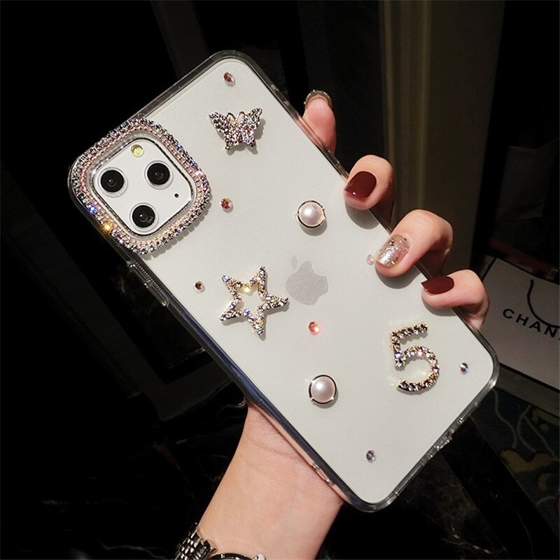 Custodia di lusso con strass farfalla imitazione perle per iPhone 11 pro Max XR XS Max 7 8 più TPU PC Telefono coperchio posteriore regali: For 11Pro max