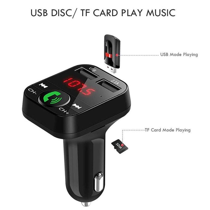 Handsfree transmisor fm bluetooth bilsett fm radiosender bil  mp3 spiller usb lader hurtiglading mobiltelefon modulator
