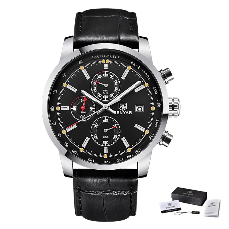 BENYAR moda chronograf sportowe męskie zegarki Top marka luksusowy zegarek kwarcowy Reloj Hombre Saat zegar męski godzina Relogio Masculino: Srebrny