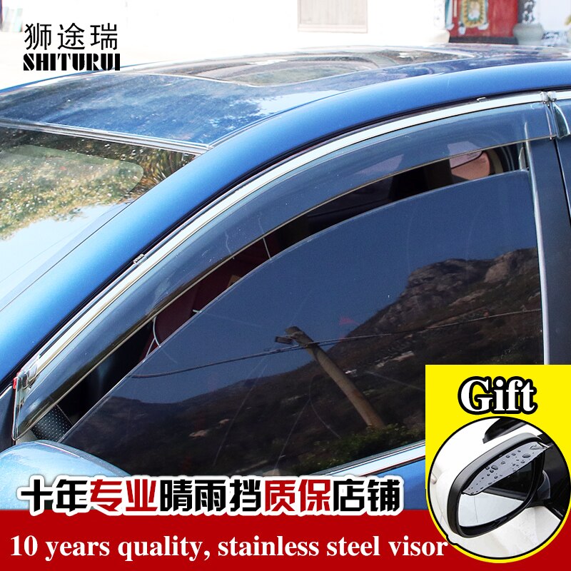 SHITURUI Window Visor Vent Sun Rain Deflector Guard For PEUGEOT 301 308 308S 408 508 5008 4008 3008 car Stainless steel