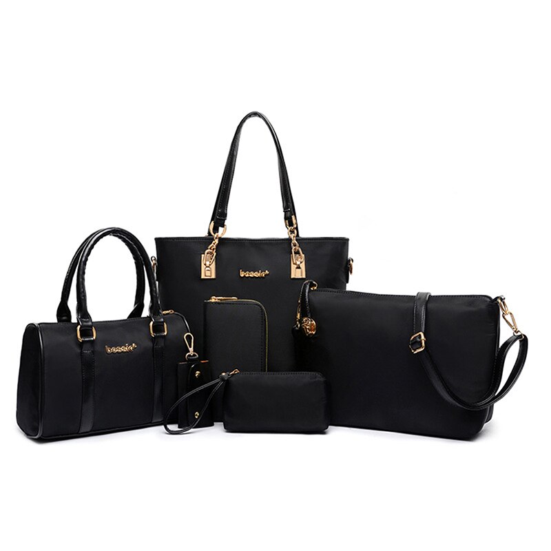 Conjunto de bolsos de tela Oxford para mujer, bolsa cruzada de hombro, Cartera de mensajero, bolsa compuesta, 6 unids/set: black