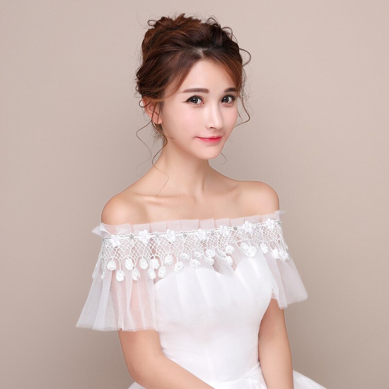 Chal de Novia de encaje con flores, accesorios de vestido de novia, hombros descubiertos, cuentas de cristal, novedad de primavera y verano de