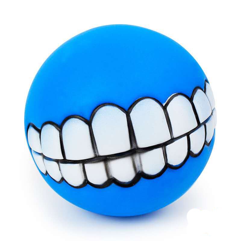 2PCS Funny Pet Dog Ball Teeth Chew Toys Dogs Puppy Toys Squeaking Pet Supplies Cat Play Popular Toys for Small Large Dogs Cats: Blue / 2PCS