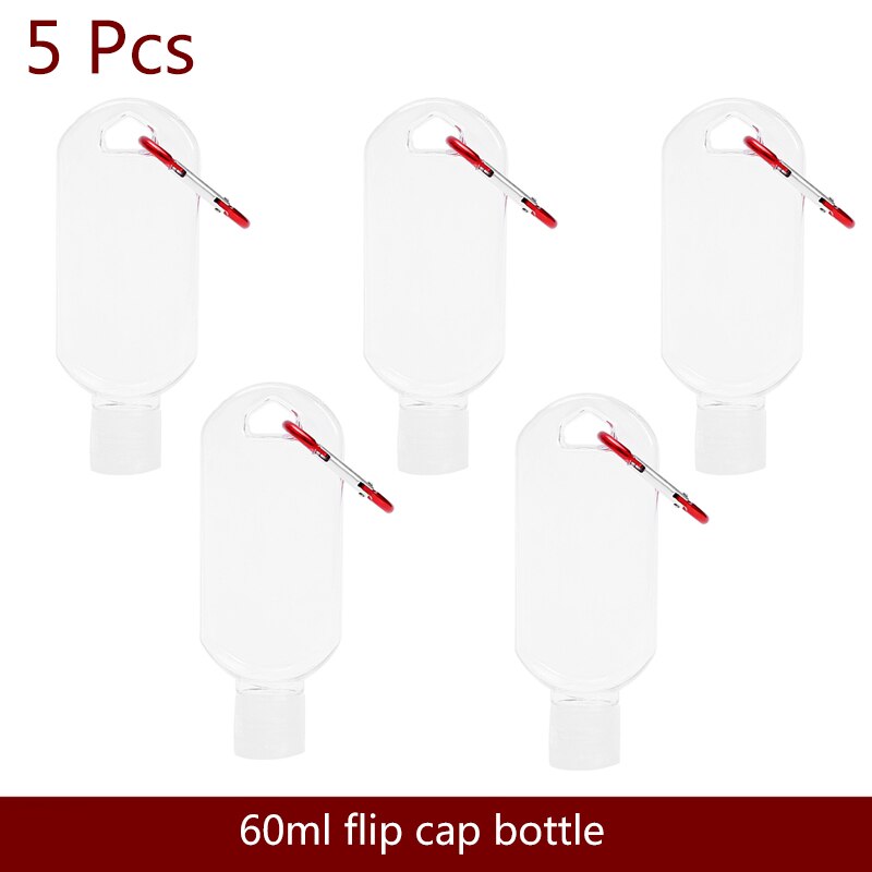 50ml Empty Hand Sanitizer Travel Hook Keychain Carriers Flip Cap Reusable Portable Empty Bottles hook bottle PETG: 5pc 50ml transparent