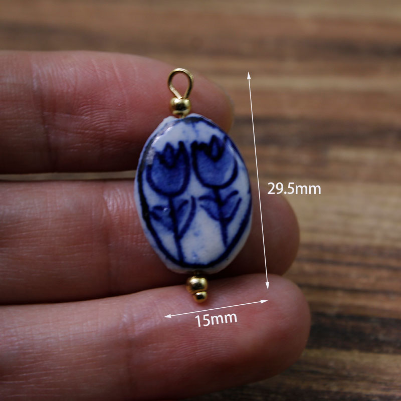 2Pcs/Lot Painted Handmade Ceramic Tulip/Tropical Fish Pendant Beads/Animal Charms/Steel Eye Pin DIY Necklace Earring Accessories: Gold-color