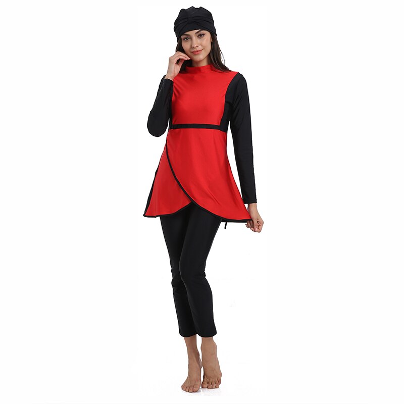 PEIFU costumi da bagno musulmani donna medio oriente islamico tradizionale Hijab copertura completa Burkinis costume da bagno rosso costume da bagno per signora 4XL