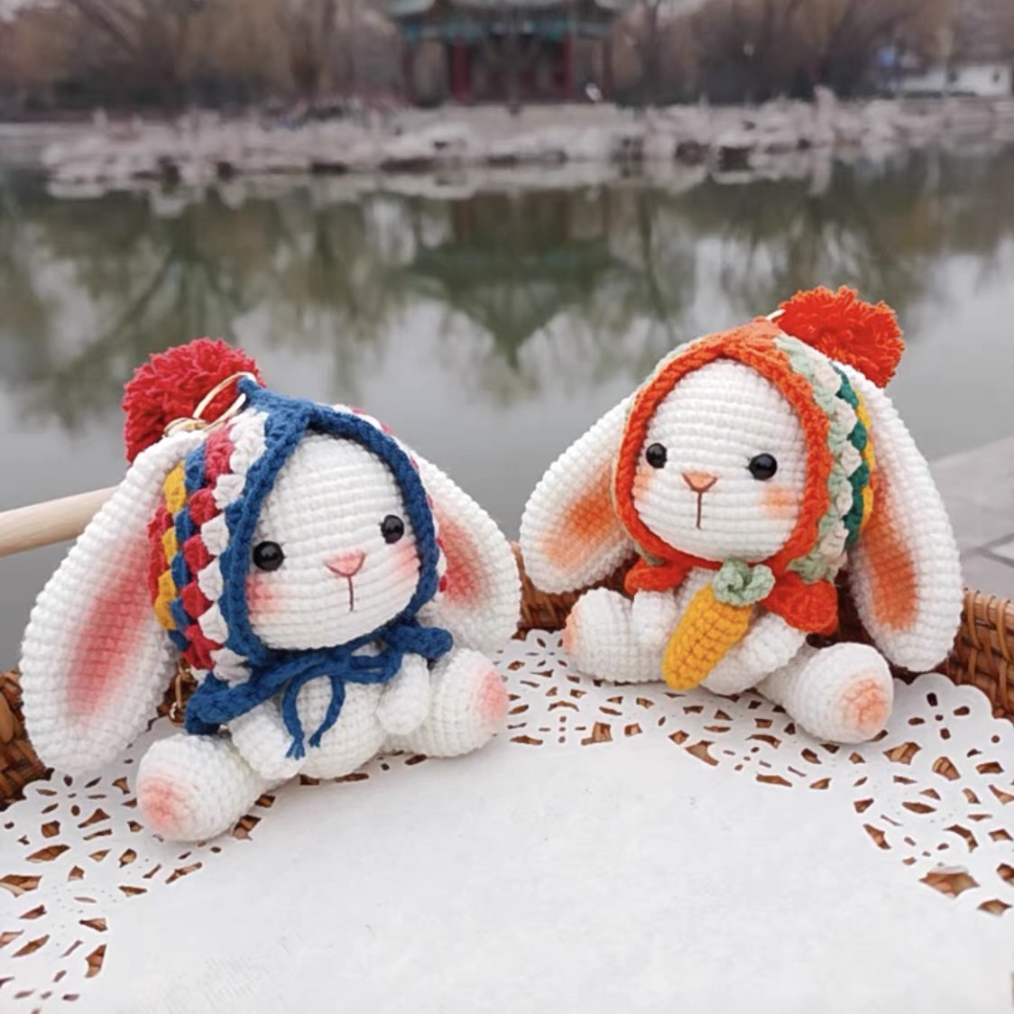 Pretty Rabbit Keychain Crochet Materials Set Kit Amigurumi Knitting Doll Hook Art and Crafts Birthday Backbag Decor Pendant