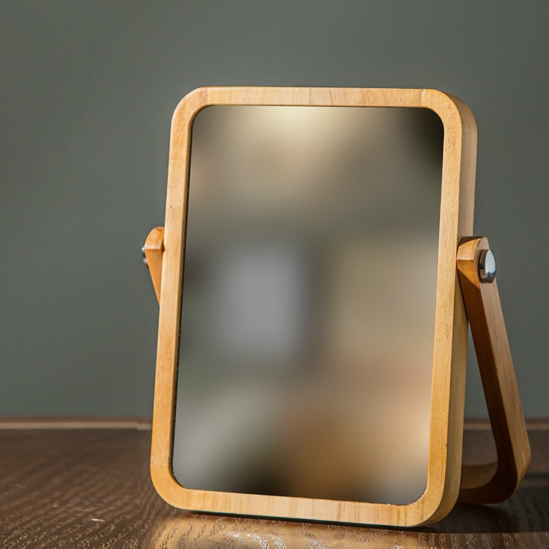 Espejo de maquillaje europeo, accesorios de madera para baño, espejo decorativo de escritorio estándar, espejo de tocador cosmético de alto brillo de pie