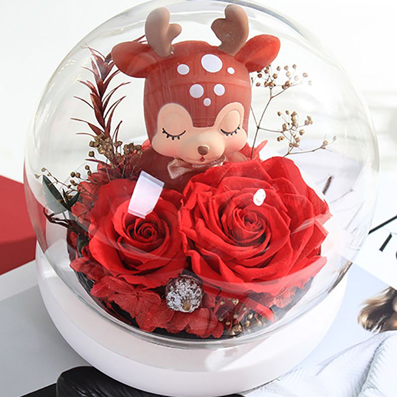 Fawn Eternal Flower Rose Eternal Flower Glass Cover Box Decoration Valentine's Day Wedding Decoration!