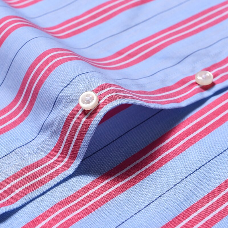 Men's Cotton Striped Button Cuff Dress Shirts Pocket-less Contrast Colors Casual Standard-fit Long Sleeve Shirt