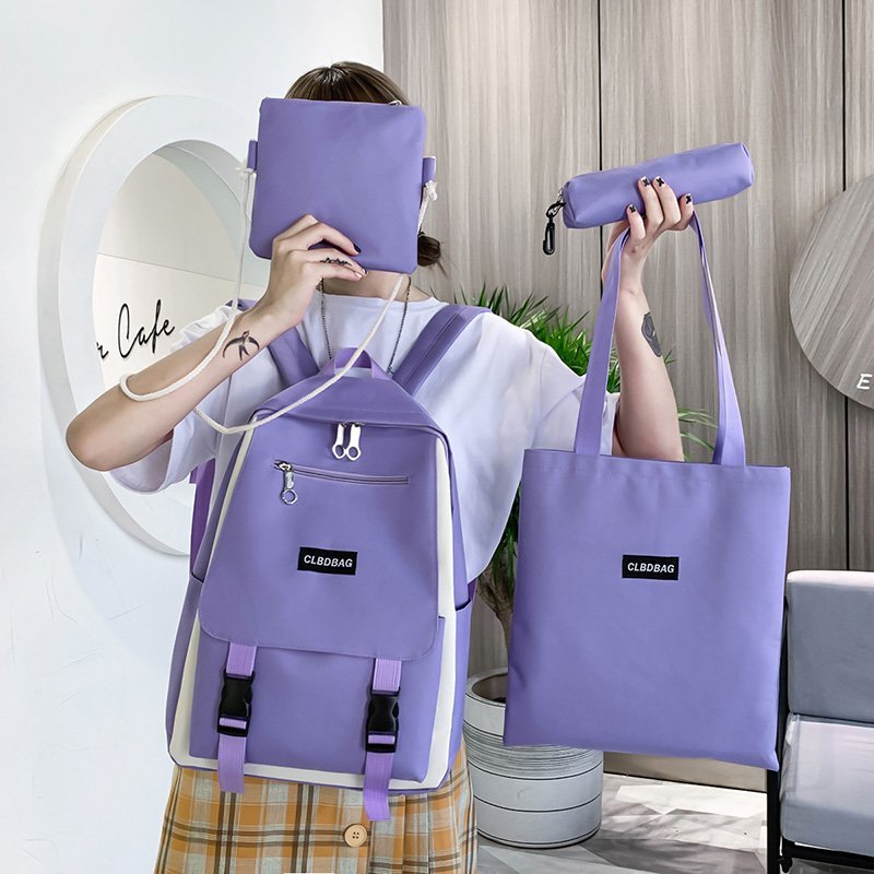 Roxo adolescentes estudante mochila bolsas de ombro-sacos de lona moda feminina traval voltar packs meninas sólida bookbag 4 peças conjunto 2020