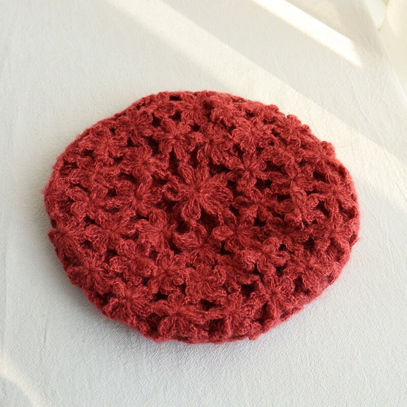 Håndlavet blød hellig ud beret hue til kvinder vinter varm mohair kunstner strikket hat hæklet gorros: 003
