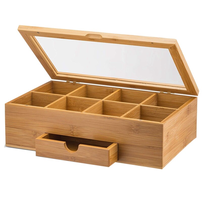 Boîte à thé en bambou avec petit tiroir 100% coffre à thé en bambou naturel-grande idée